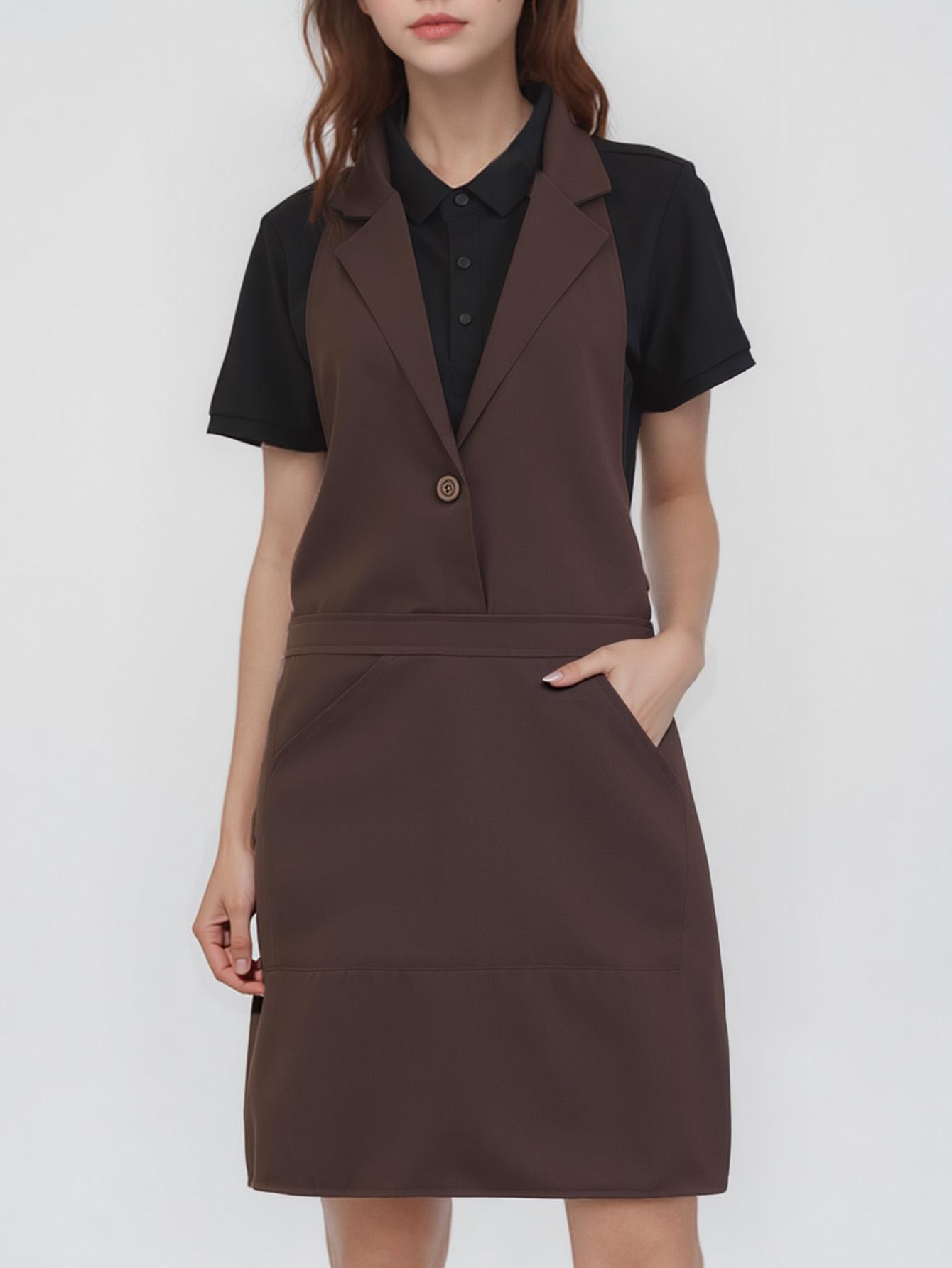 

Женский фартук официанта с воротником-рубашкой, Черная полиэстеровая униформа для персонала кафе, ресторана, пекарни, отеля, 1 шт. OneSize кофейный