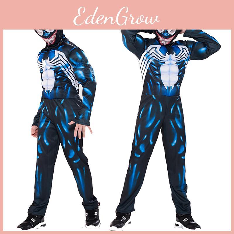 Costume Outfit per Bambini Ragazzi Venom Simbionte Spider-man con Lavorazione Raffinata e Maschera Rimovibile