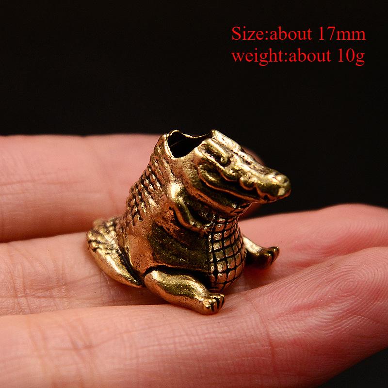 Handmade Brass Crafts Crocodile Statue Mini Cute Animal Sculpture Tea Pet Desktop Ornament Lucky Home Decor Collectibles Gift