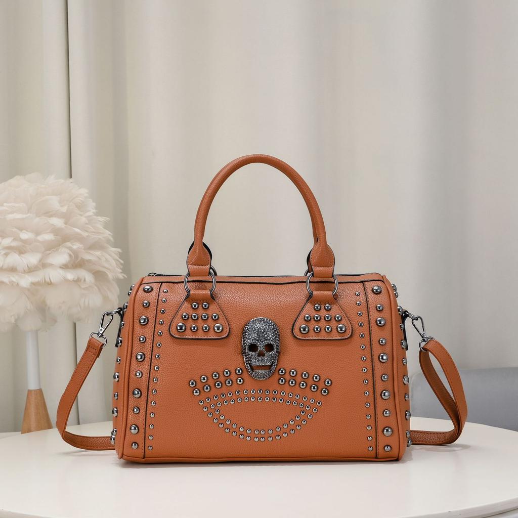 Pillow Bag Punk Women's Bag New Rivet Casual Soft Leather Skull Head Women's Bag Large Capacity Hand-held Crossbody Bag