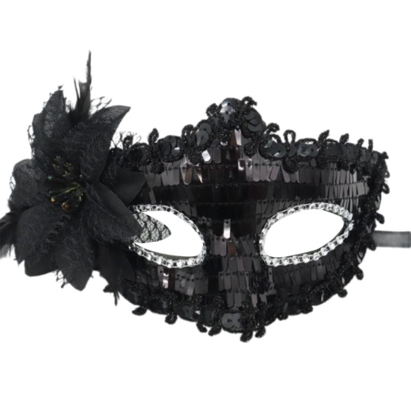 Halloween Mask,Masquerade Venetians Mask Flower Sequins Eye Mask,Half Face Masquerade Mask for Carnival Balls Dress Party