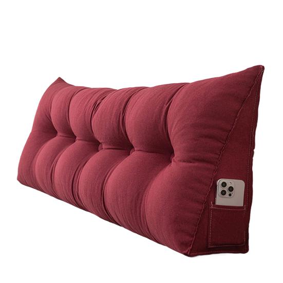 Headboard Pillow with Side Pocket Linen Triangular Headboard Wedge Cushion Bed Bolster Cushion for Shoulder Back Waist Support Dorm Home Bedroom