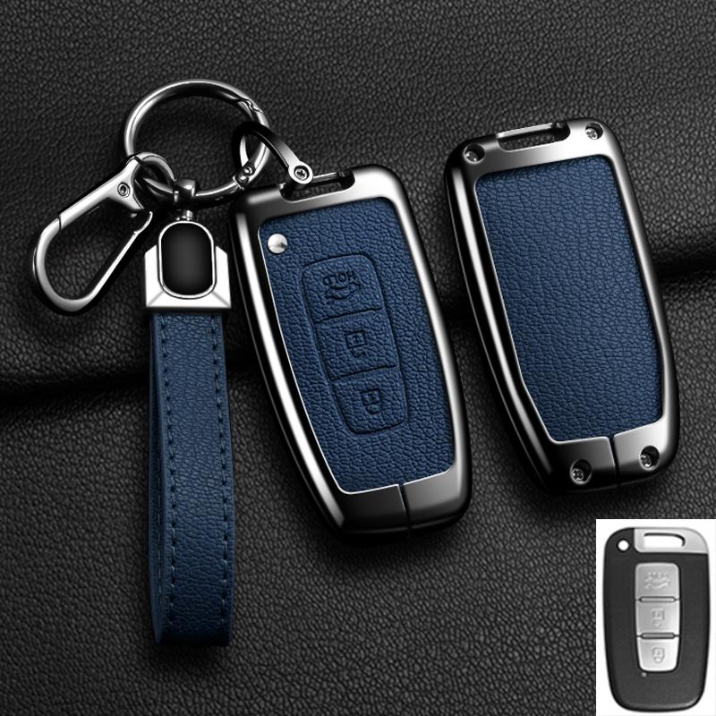 Car Remote Key Case Cover for Hyundai Genesis Coupe Sonata Ix35 for KIA Forte Sportage K2 K5 New Alloy Leather Auto Accessories
