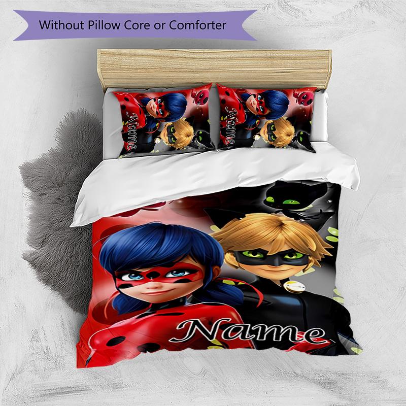 3pcs Ladybug4 Cover Set - Personalized Name, HD Printed Bedding with 1 Cover and 2 Pillowcases - Perfect for Home Decor, Easy Care
