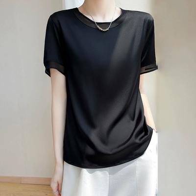 Blusa da Donna Primavera ed Estate con Inserti in Rete Girocollo Manica Corta Pullover Semplice Largo Maglia da Sotto