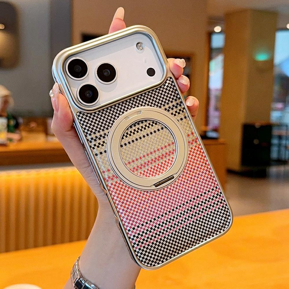 

For iPhone 17 Pro Max Magnetic Case Kickstand Electroplated PC + PU Leather Phone Back Cover