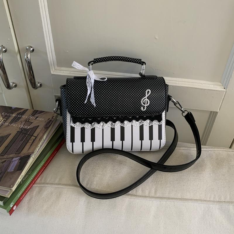 Fashion Contrast Color Handbag Creative Polka Dot Piano Note Small Square Bag Flip Zipper Shoulder Bag Y2k Style Crossbody Bag