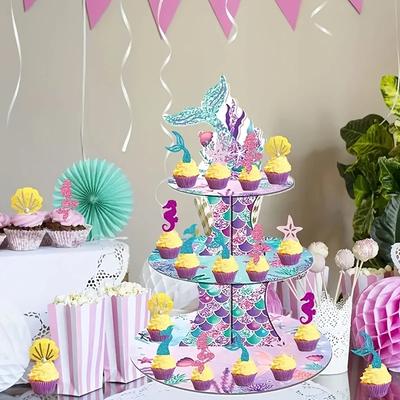Mermaid Cupcake Stand Birthday Party Decorations, Under The Sea Supplies Favors with Mermaid Tail Toppers for Little Girl