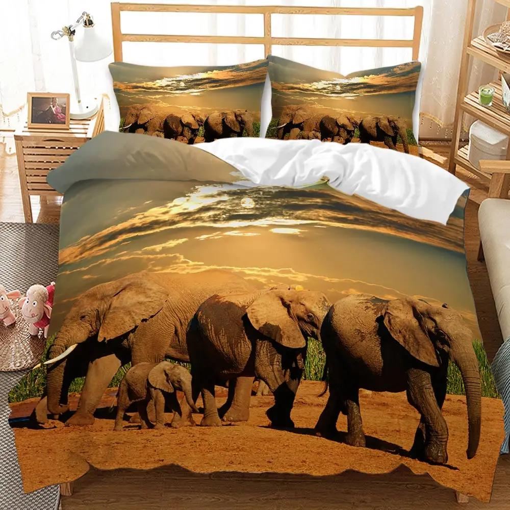 Elephant Duvet Cover Set African Wildlife Animal Personalized Design Twin Comforter Cover Rainbow Elephant Polyester Qulit Cover