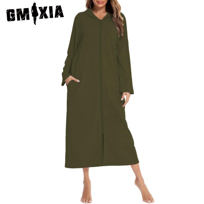 GMXIA Zip Cardigan Spring, Autumn and Winter Pajamas Home Ladies Nightgowns