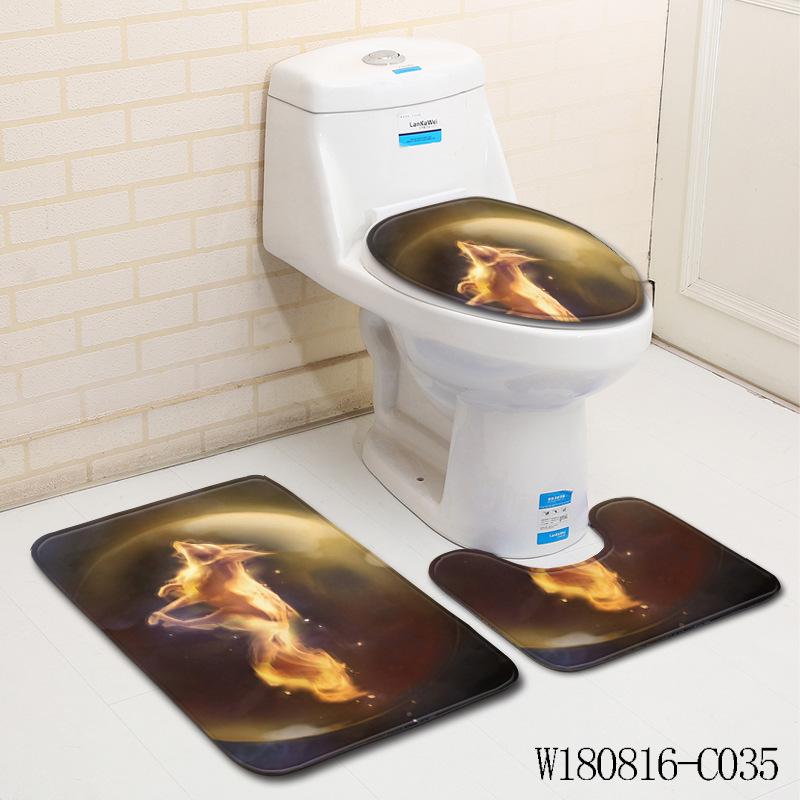 3D Fox Bathroom Toilet Three-Piece Floor Mat Doormat Bathroom Carpet