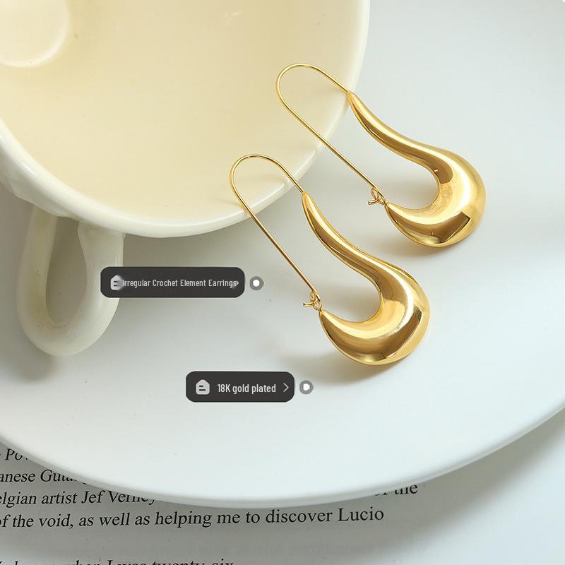 Brand French Geometric 18K Gold-Plated Titanium Steel Earrings - Irregular Shape and Cool Style for Women's Commuting Fashion