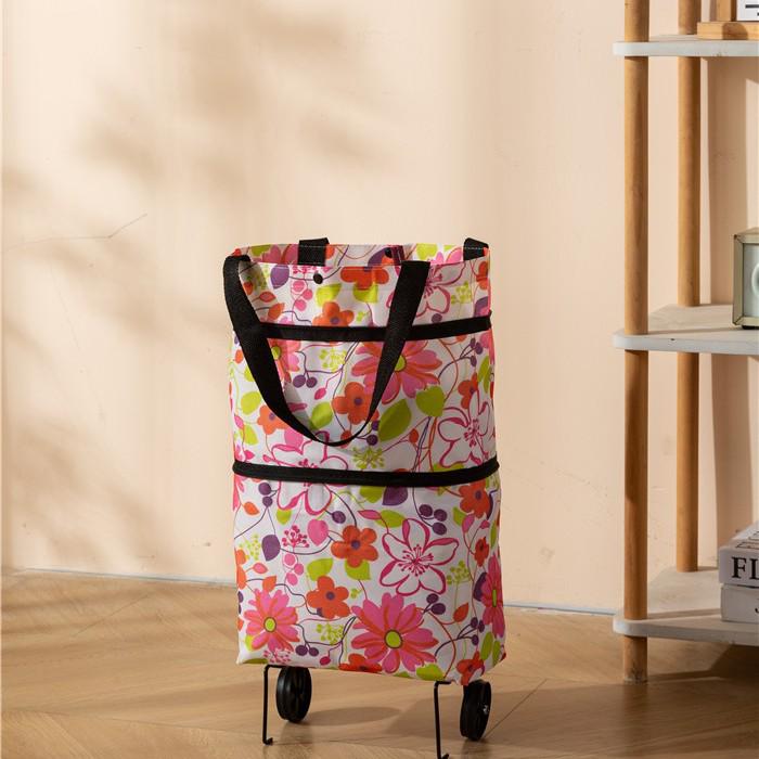 Folding Waterproof Oxford Cloth Shopping Bag with Trolley Wheels
