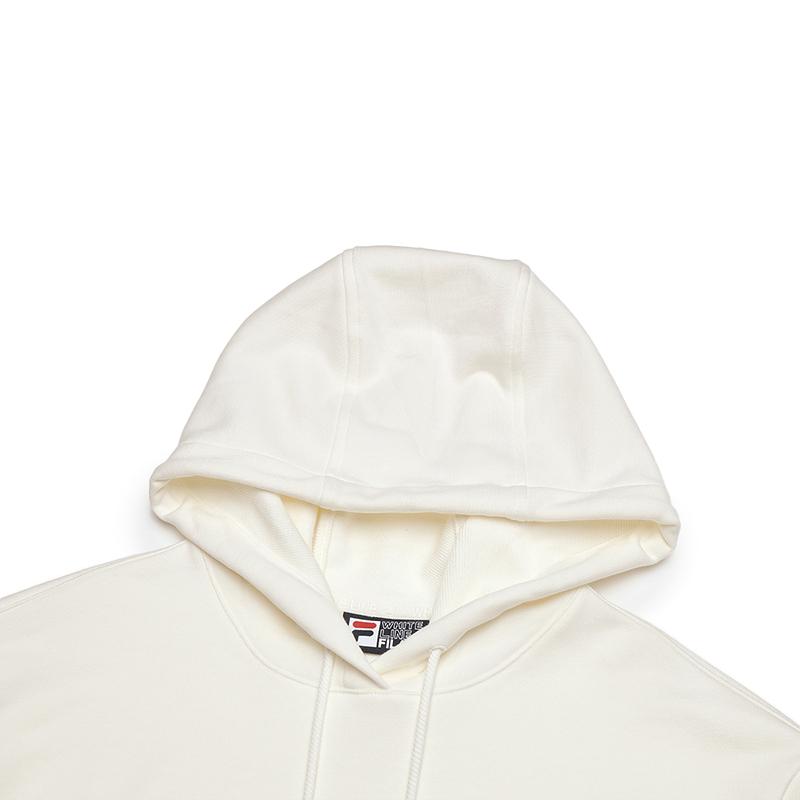 FILA Original Hooded Letter Striped College Pullover Long Sleeve Sweatshirt Women sweatshirt Cloud-Mushroom-White F11W519207FWT