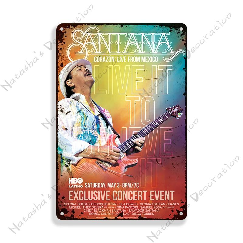 Rockmusik Poster Santana Metallschild ROCK Band Schild Bar Cafe Club Metallplatte Vintage Metallplakette Garage Cafe Wanddeko Schilder