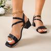 Sommer 2026 Damen Übergröße Sandalen mit klobigem Absatz - Europäischer & Amerikanischer Stil Einriemen-Quadratische Zehenpartie