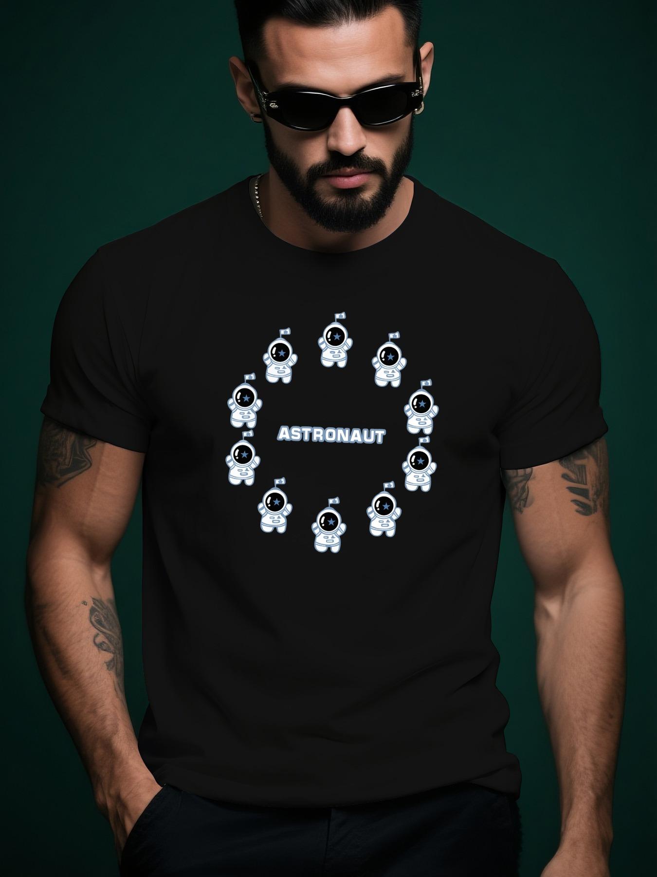 Astronaut Graphic Print Casual Tshirt - Summer Short Slee... XXL