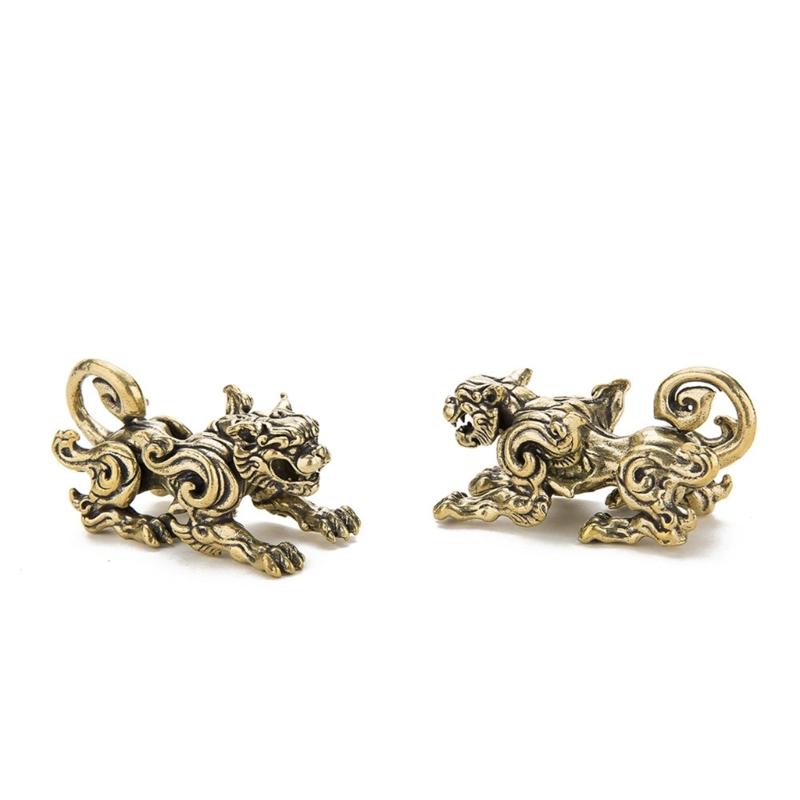 Chinese Mythical Brass Kylin Statue Miniature Solid Cast Ancient God Figure Desktop Ornament Study Room Decoration Gift