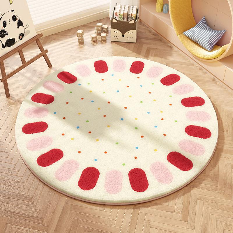 Cartoon Animal Pattern Circular Carpet With Water Wash For Kids Bedroom And Lounge Area