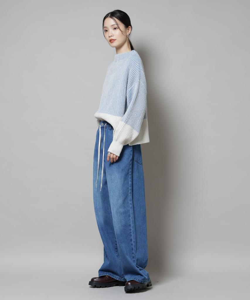 Nano Universe Shadow Stripe Knit Size Size Pullover, Women's, F, 110, Blue, 673-5222303