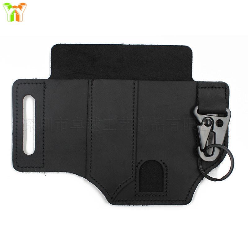 Multifunctional Outdoor Waist Bag with Flashlight & Knife Sheaths, Tool Clip, Leather Wilderness Storage Case.