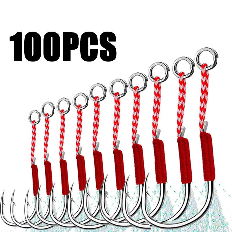 Slow Jigging Lures With Assist Hooks Barbed Single High Carbon Steel Feathered Jigs 20 Or 100 Pcs