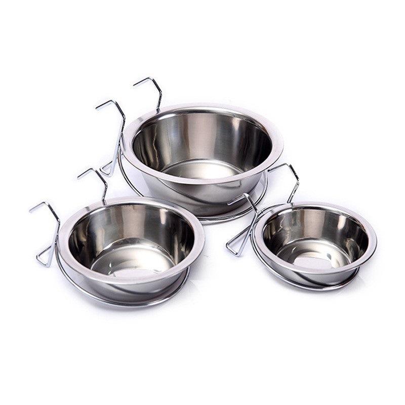 Pet Stainless Steel Hanging Dog Bowl - Suitable for Hanging Dog Cage Feeding Dish. Single Hanging Dog Cage Pet Bowl.
