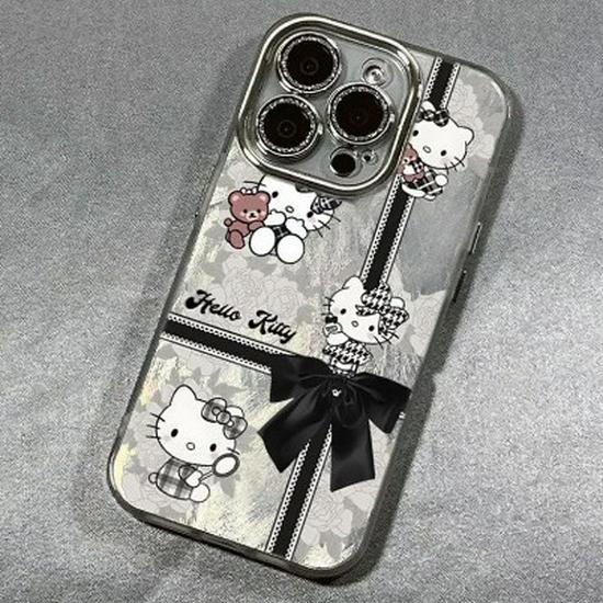 Bowknot KT Cat Fine Hole Gauze Case for Apple iPhone 17 Pro Max/16 - Dirt-Resistant, Cartoon Design for 11, 13, 14 Pro, 15