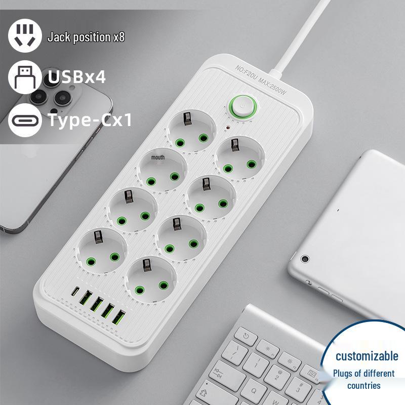EU Standard USB Power Strip with German Socket and Switch