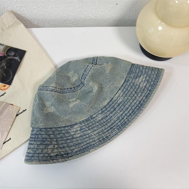 Retro Washed Denim Bucket Hat Women's Spring Summer Big Head Circumference Versatile Washbasin Hat Bucket Hat Tide