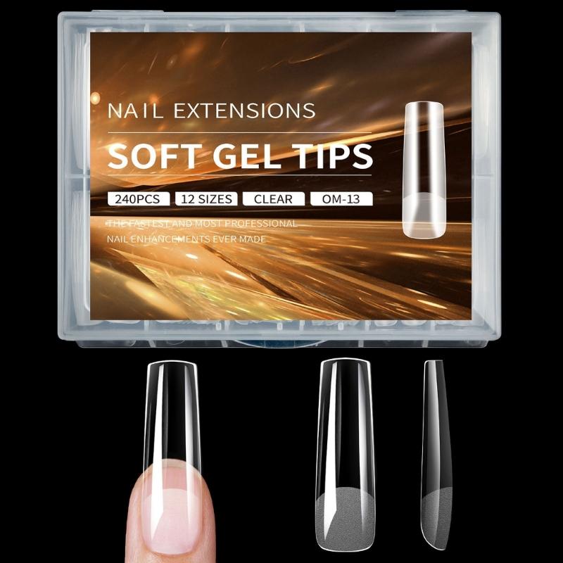 Clear Square Nail Tips for Acrylic Nails Professional Long Almond Full Cover False Nail Extension Tips 240Pcs