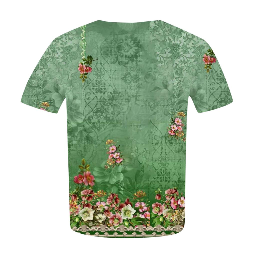 Camisa de manga corta para mujer, con botones, talla grande, camiseta informal con estampado de flores