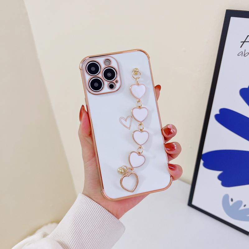 Чехол с браслетом в виде сердца с полыми сердечками для iPhone 13 Pro Max 12 11 Pro Max 8 7 Plus X XR XS Max, мягкий чехол из ТПУ с боковым узором, подарок iPhone 13 Pro Max белый