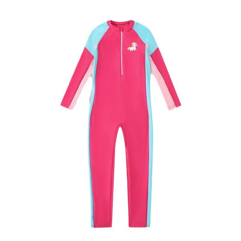 Kids Long Sleeve One-Piece Swimsuit Girls Boys Quick-Dry Swimwear Age 6-12 Neutral Design Comfort Fit