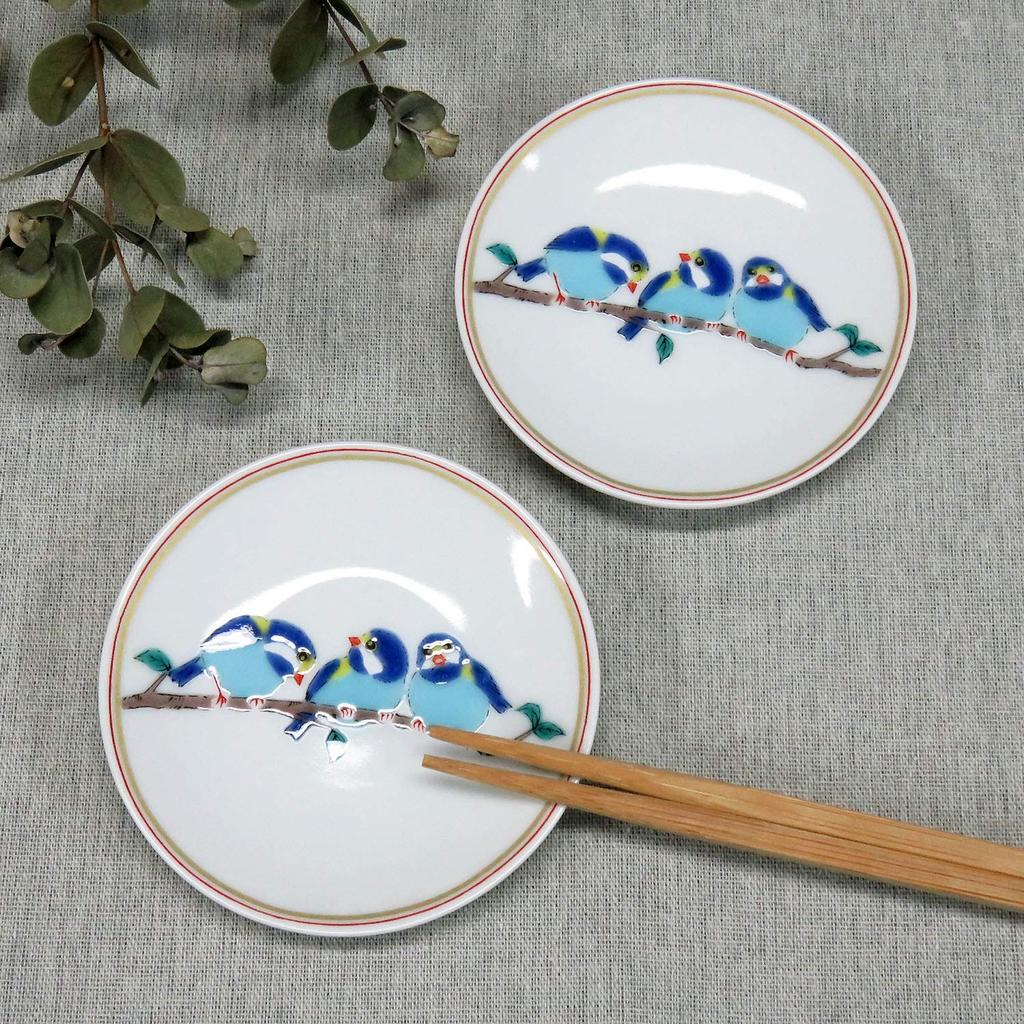 Waza no Kura Kutani Ware Lucky Small Plates with Yamasparrow Design (Set of 2) Ceramic Small Plates, Side Plates, Brand Name Japanese Tableware
