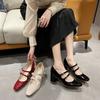 New high heels women's autumn and winter Mary Jane small square head nude retro thick heel  shoes French small leather shoes