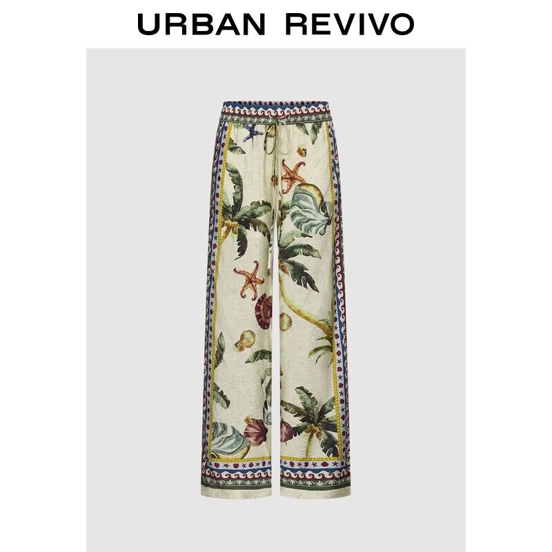 UR2026 Women s Printed Elastic Waist Wide-Leg Pants S