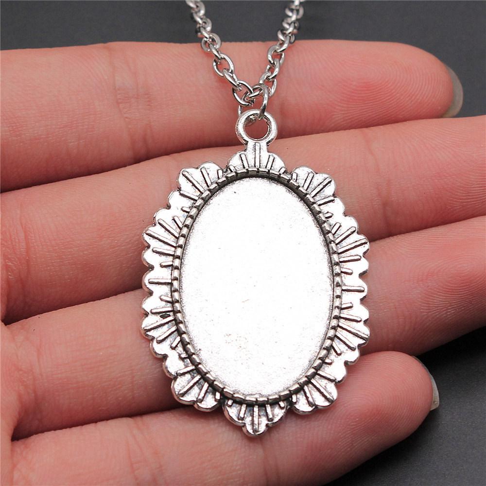 45cm Or 70cm Long Chain Necklace Oval Glass Cabochon Base Setting Tray Minimalist Jewelry Components QN054