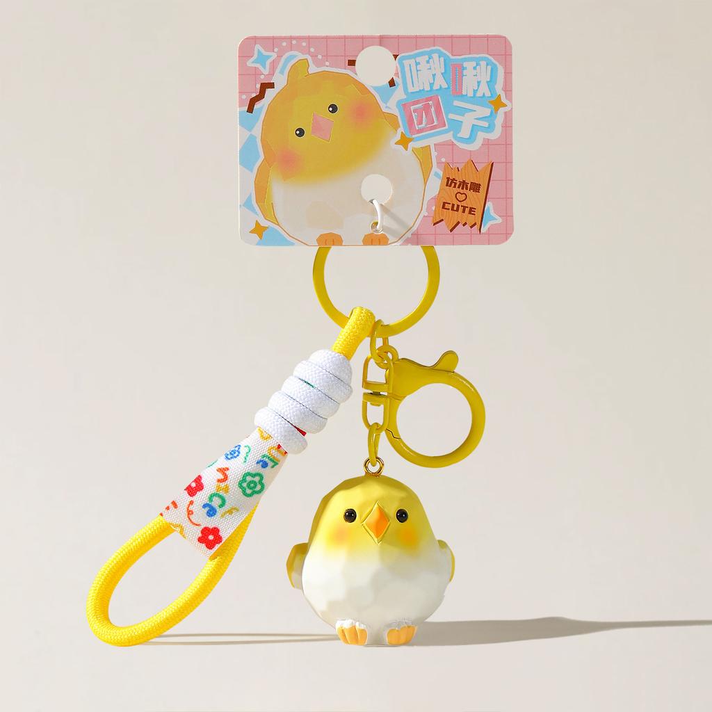 Cute Cartoon Wood-carved Style Realistic Little Bird Car Keychain Doll for Children's Schoolbag Hanger, Bag Decoration, Gift