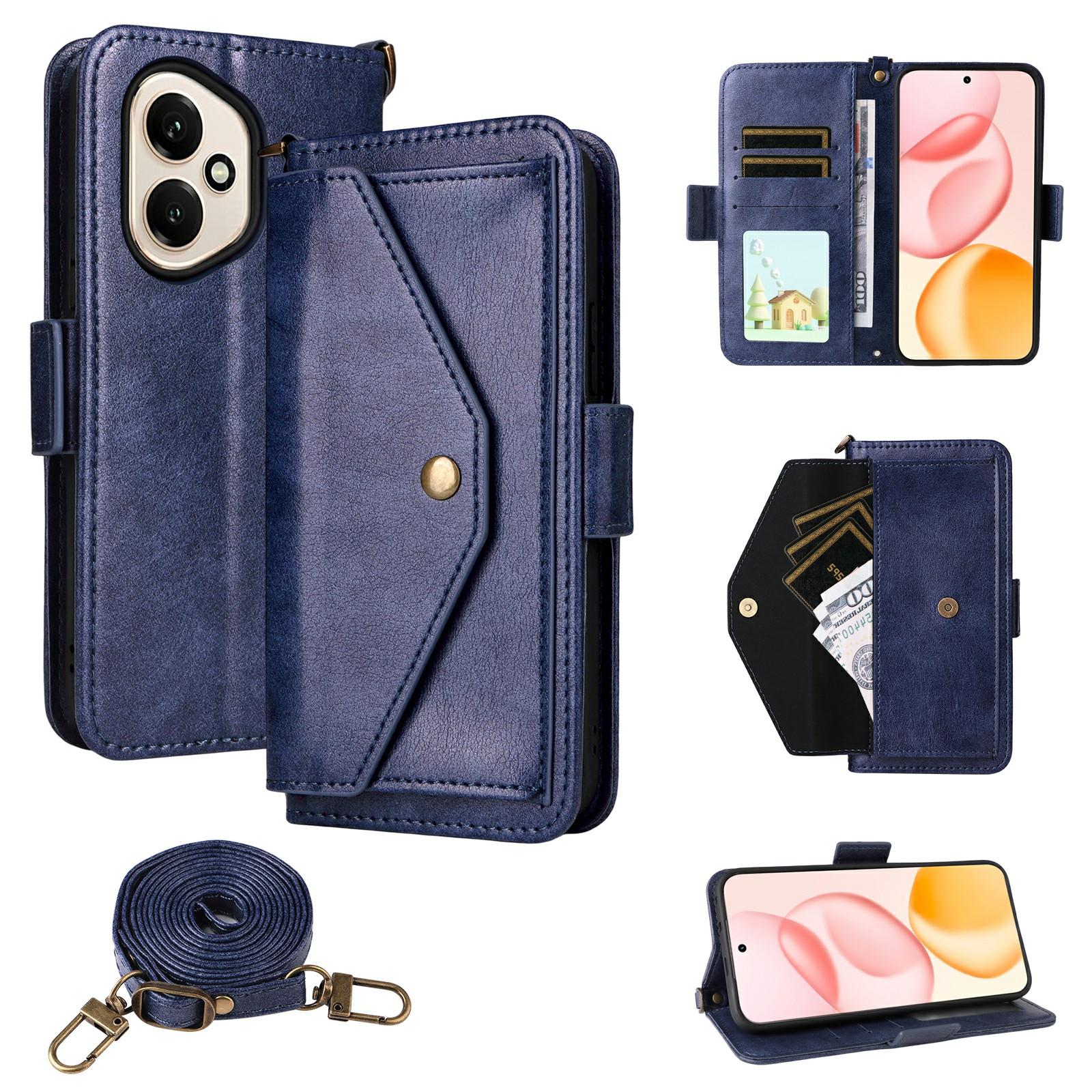 

Для Honor 400 5G (Глобальный) Кожаный чехол с магнитной застежкой, кошелек-подставка, чехол для телефона с ремешком через плечо Blue