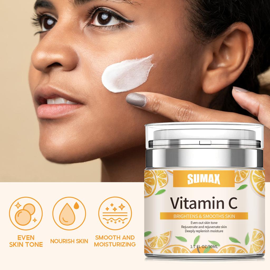 Crème Visage Vitamine C en Pot Pressé 50ml Lisse Délicate Éclatante et Translucide Absorption Rapide de la Peau Sérum Anti-Âge au Rétinol