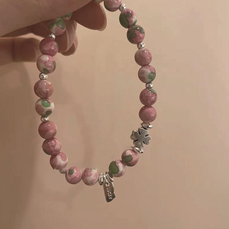 New Chinese Style Pink Pearl Rain Flower Stone Bracelet with Gold Beads - Love & Luck Attracting Hand Jewelry