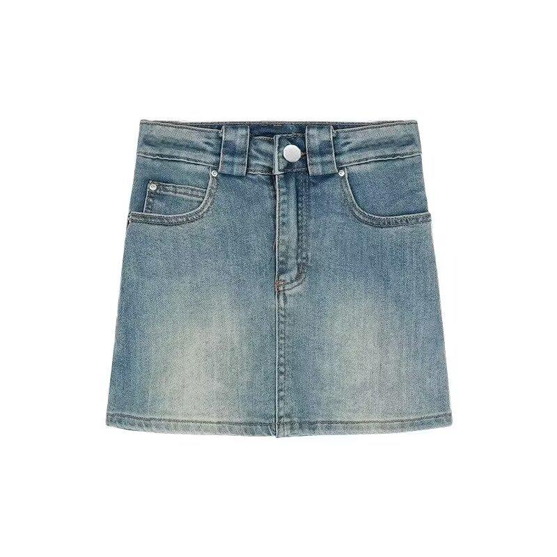 2025 Summer Women's High Waist Distressed Denim A-Line Skirt