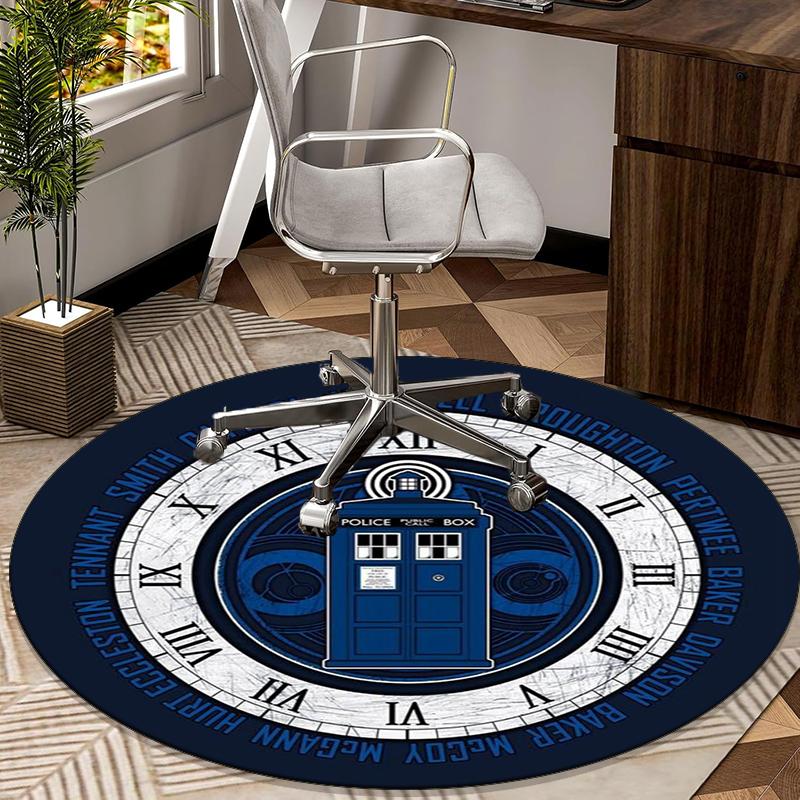 Police Box Time Travel Round Carpet Chair Cushion Round Entryway Rug, Soft Round Rugs for Living Room, Bedroom, Circle Carpet Decor Gifts