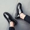 Teen black British small leather shoes men's versatile student round head lace-up casual shoes men's bright leather shoes
