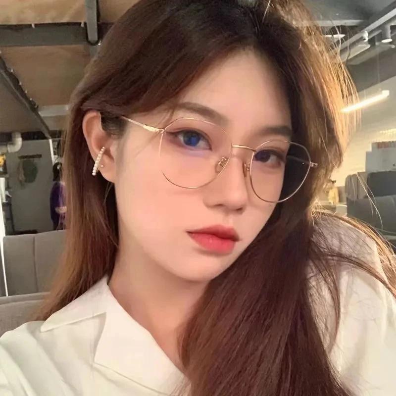 Clear Glasses Women Polygonal Metal Myopia Glasses Mirror Girls Eyewear Anti Blue Light Glasses Fashion Eyeglasses  Oculos