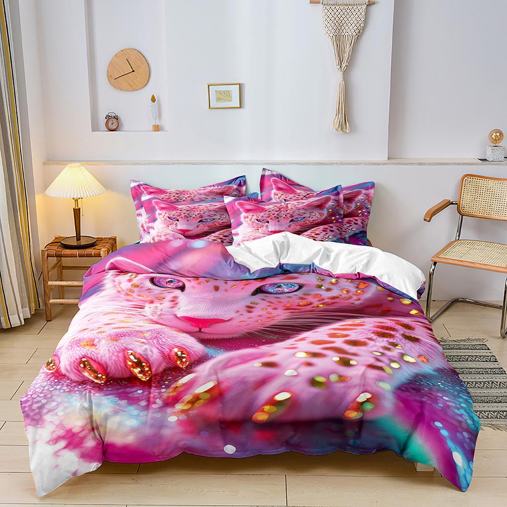 3D Digital Printing Three-Piece Set, Quilt Cover, Bed Sheet, Pillowcase, Cartoon Kit