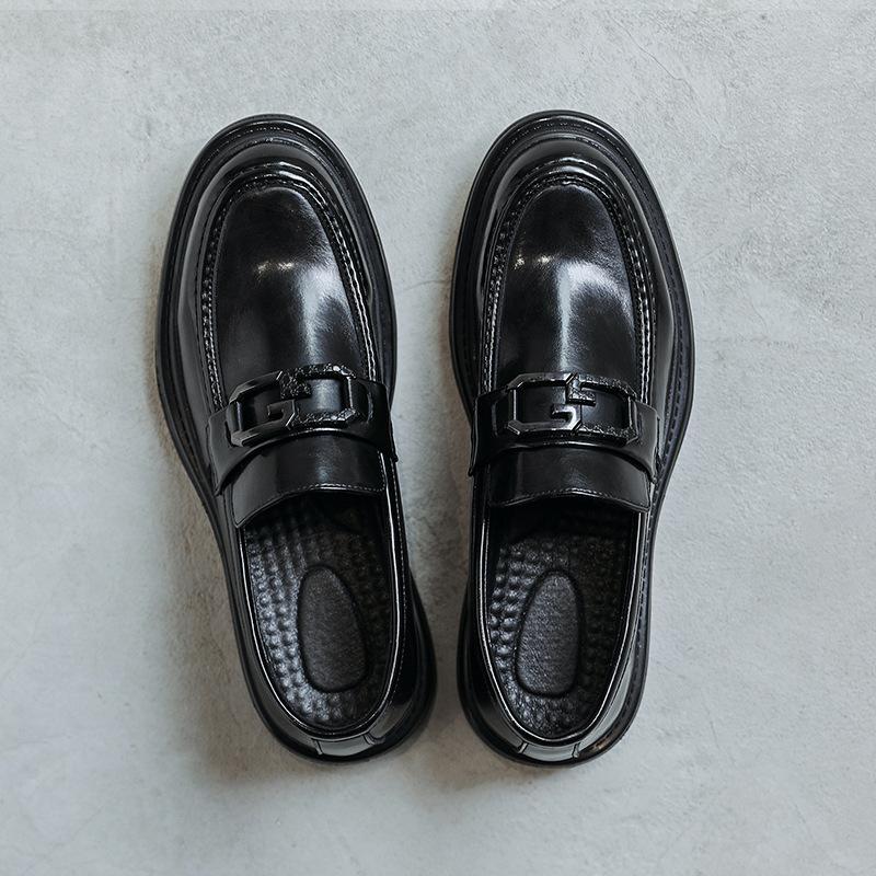 Small Leather Shoes Men'S Large Size New British Style Round Head Shoes Black Platform College Style Loafers 3501-T