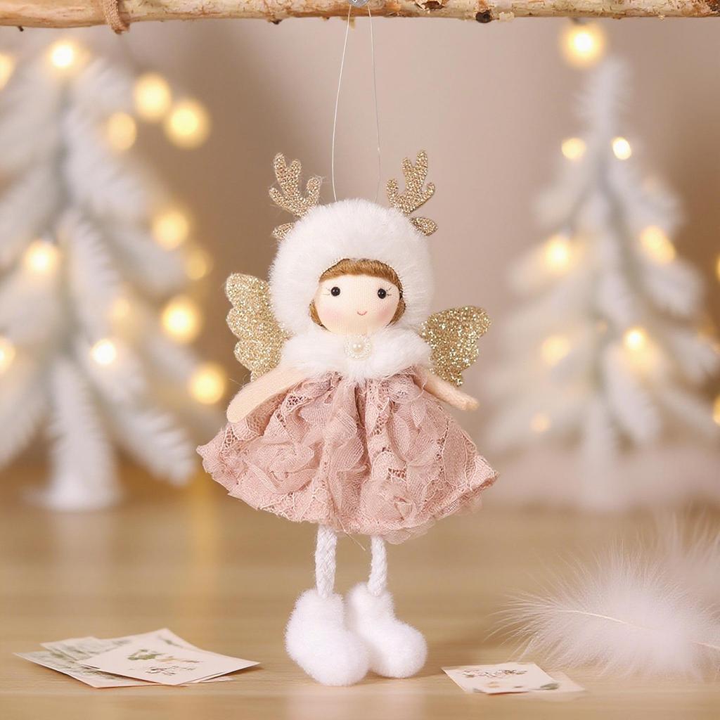 Ming Guan Christmas Reindeer Angel Pendant with Plush, Cute Rabbit Ear Doll, Tree Decoration