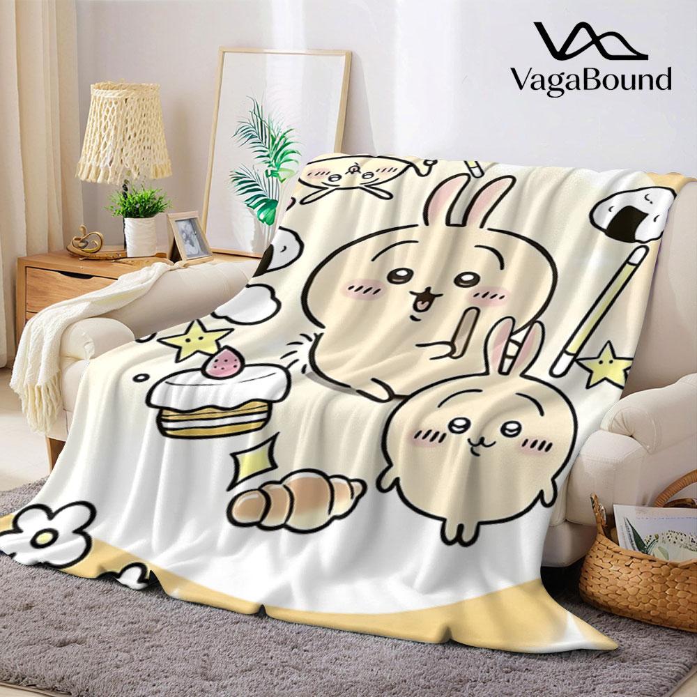 Cute Chiikawa Cartoon Flannel Blanket Warm Soft Halloween Christmas Couch Warm Cozy Decorative Decor Gift for All Season